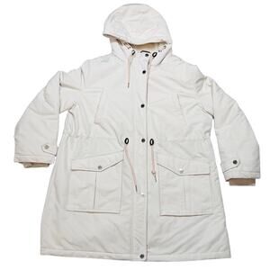 Tommy Hilfiger Parka Jacket Women XXL Quilted Lined Hood Cuff Pull Strings Used
